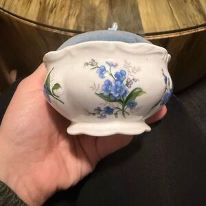 Floral Ceramic Pin Cushion with Blue Accents